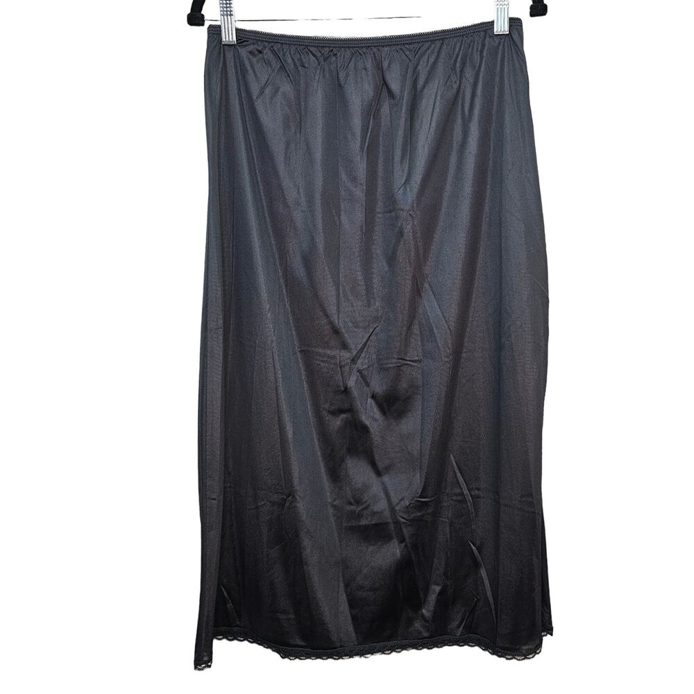 Vintage WonderMaid Slip Skirt Womens Size X-Large Black Scalloped Lace Slit Sexy